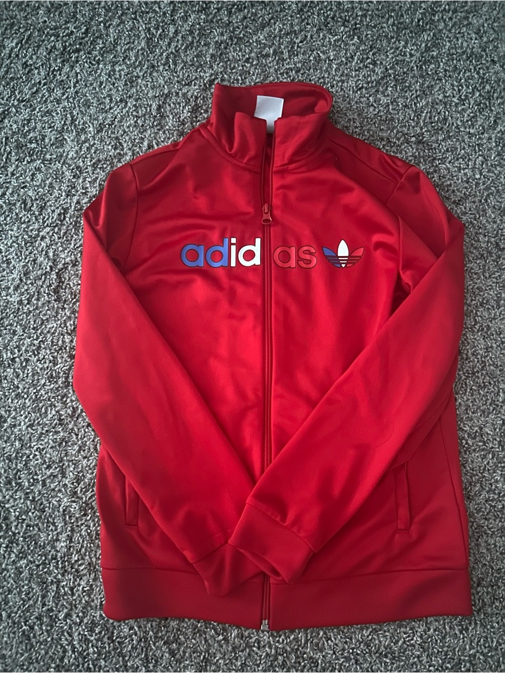 adidas Red Zip-Up Track Jacket with Blue & White Logo